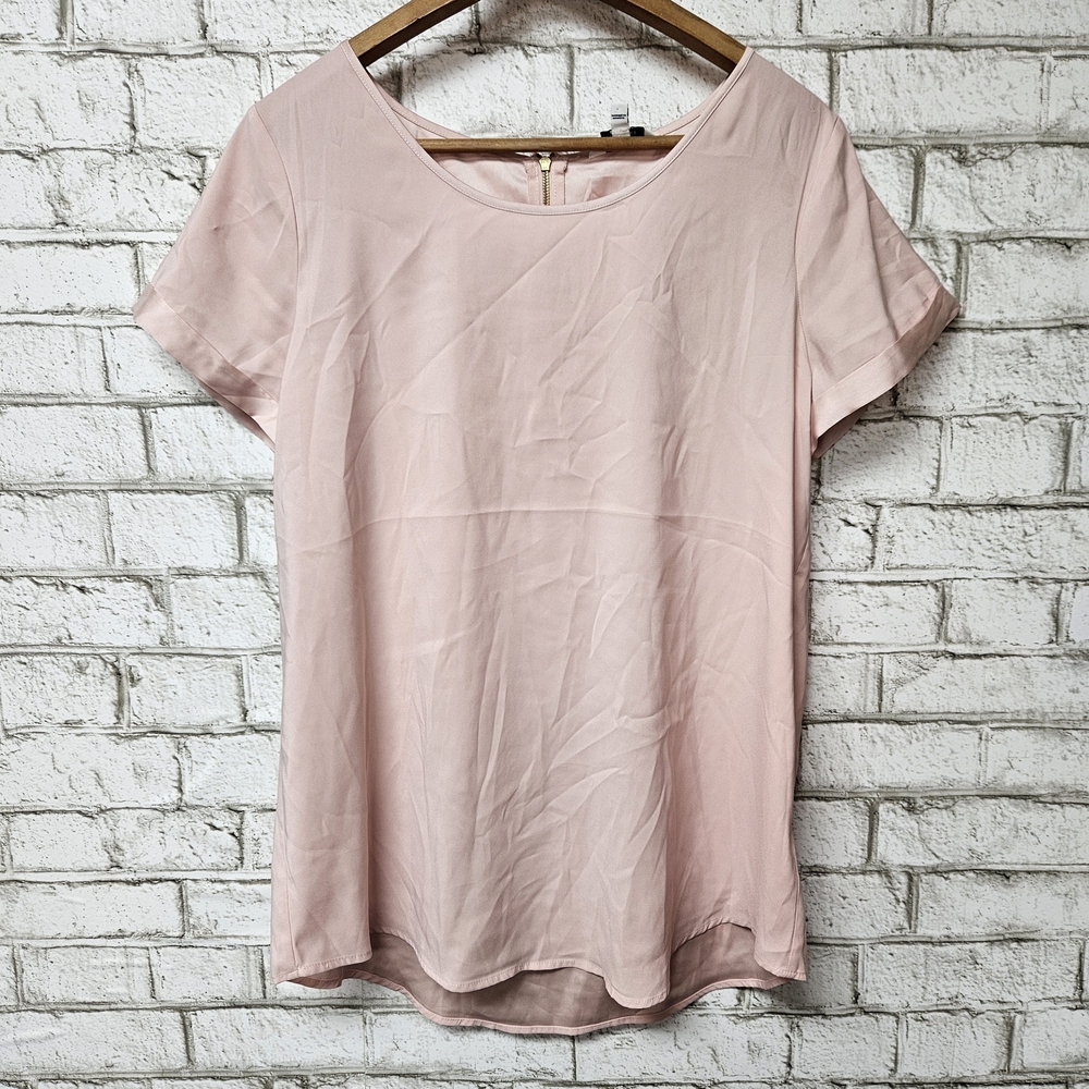 Express Women's Light Pink Short Sleeve Blouse Back Zipper Size L